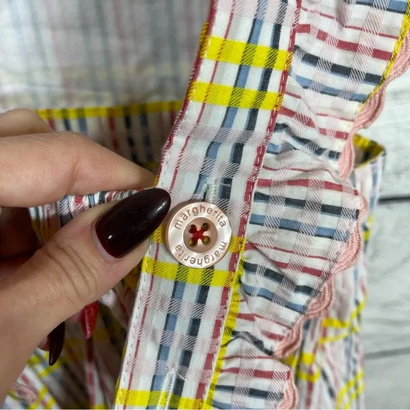 NWT Margherita Girls Multi Check Pinafore Dress with Frill Sz 6